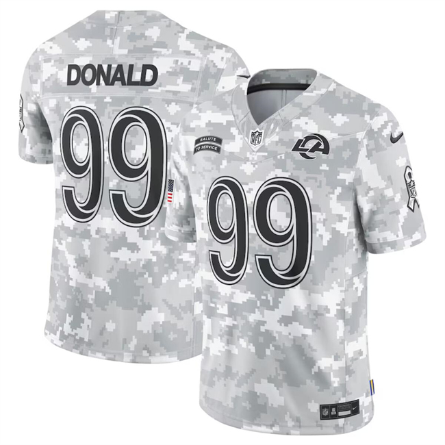 Men's Arctic Camo Los Angeles Rams #99 Aaron Donald 2024 Salute To Service Limited Stitched Football Jersey